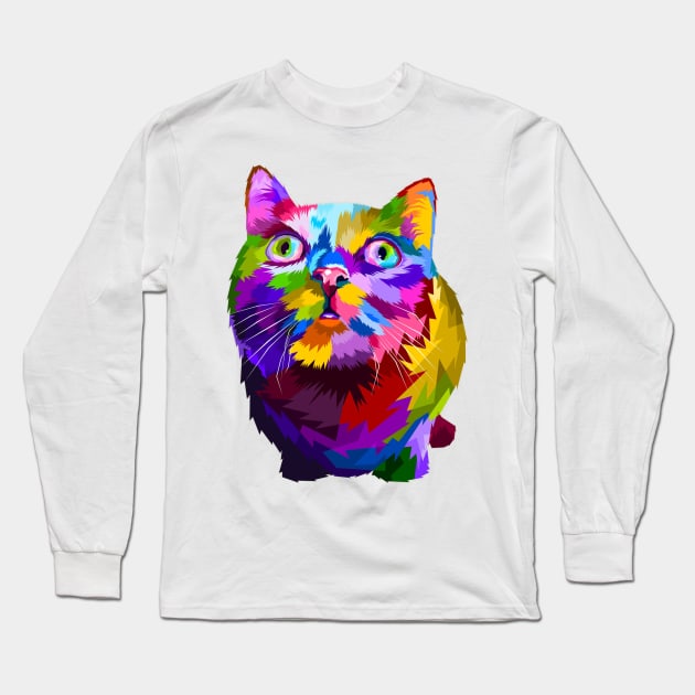 Magic Cat - Colorful Cat Painting Long Sleeve T-Shirt by bigbikersclub